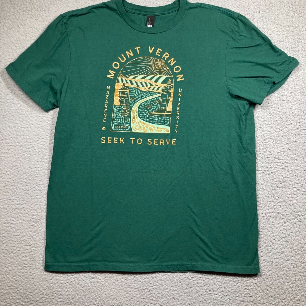 Mount Vernon University Shirt Adult XL Green Nazarene Short Sleeve Seek To Serve